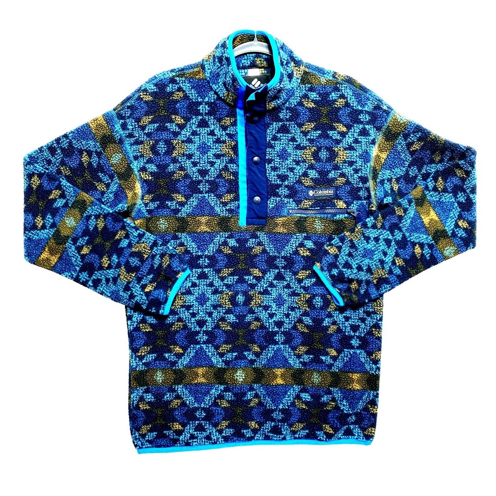 Columbia Jacket Mens SP Blue Southwestern Helvetia Print Pullover Fleece Sherpa